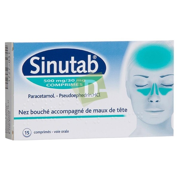 Sinutab 500 mg / 30 mg x 15 Comprimés : Soulage le nez bouché accompagné de maux de tête