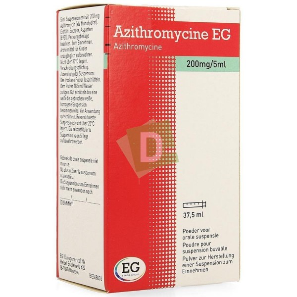 Azithromycine EG 200 mg / 5 ml Suspension buvable (Sirop) 37,5 ml