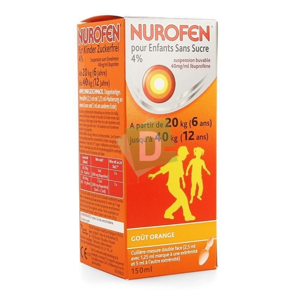 Nurofen 4 Ibuprofene Enfant Sirop Orange Sans Sucre 150 Ml