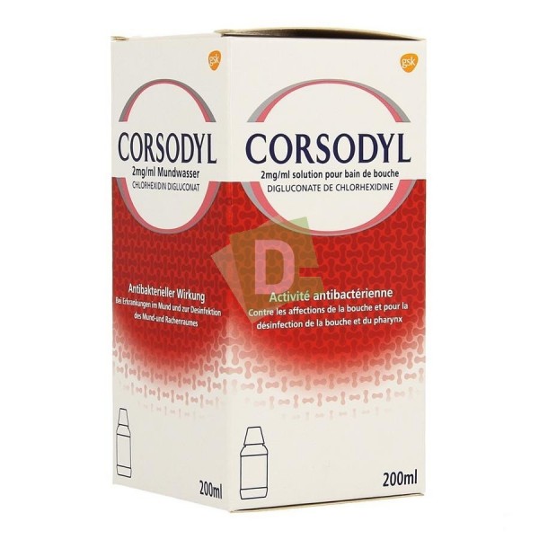 Corsodyl 2 mg / ml Bain de Bouche 200 ml