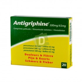 Antigriphine 500 mg / 65 mg x 20 Comprimés pelliculés : Combat la douleur et la fièvre